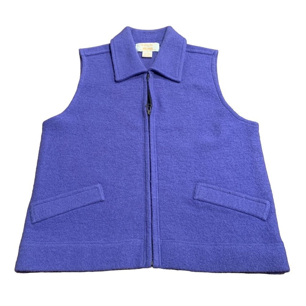 Tally Ho Women’s Purple Blue Wool Zip Front Sweater Vest Small
